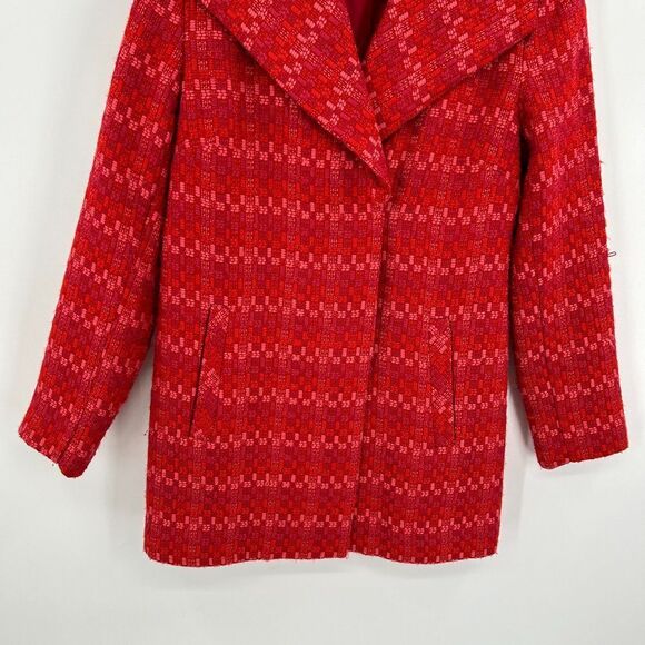 CABI Red Pink Tweed Sloan Snap Button Collared Coat Jacket Size XS - Picture 5 of 9